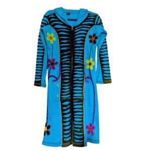 Boho Embroidered Patchwork 100% Cotton Multicolor Hoodie, Size Small‎